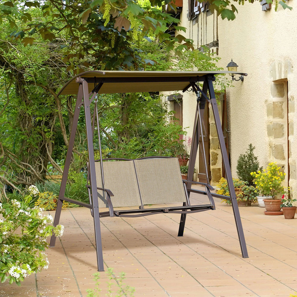 Outsunny 2 Seater Brown Swing Chair with Canopy Image 4