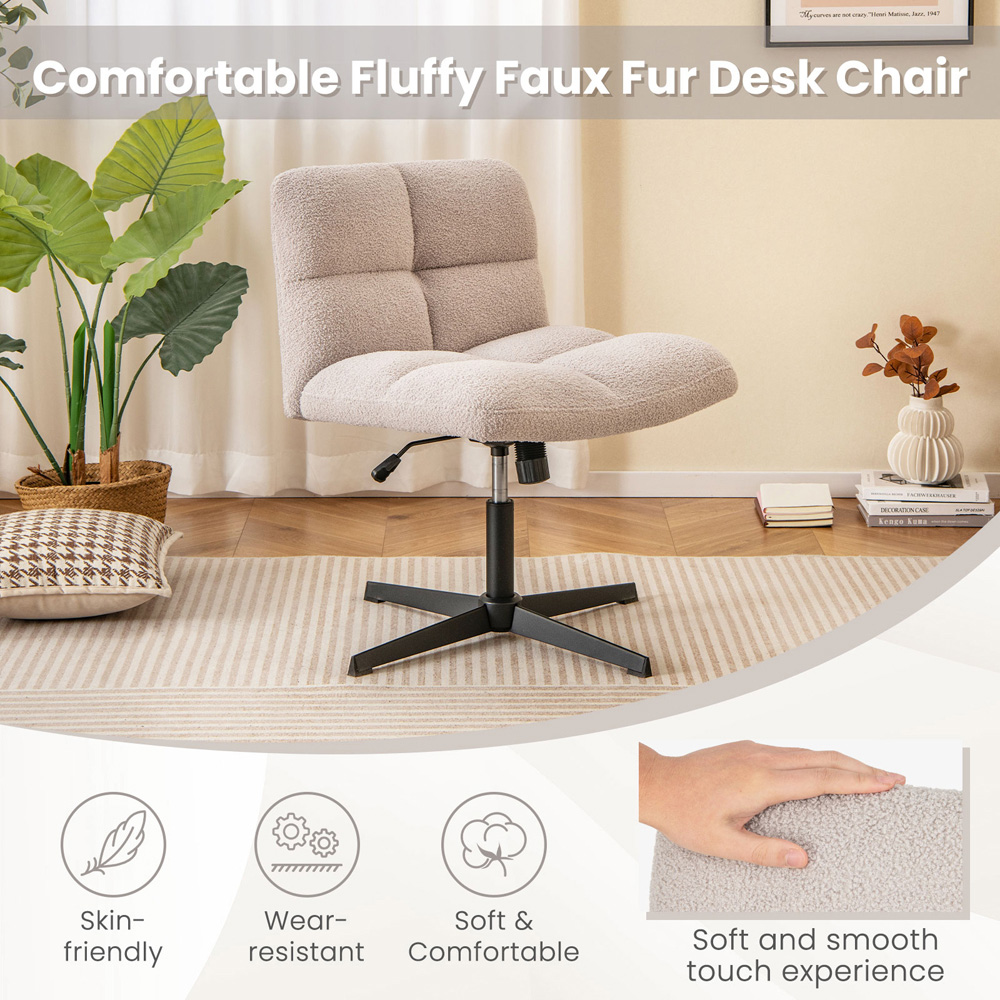 Costway Grey Fleece Adjustable Armless Office Chair Image 7