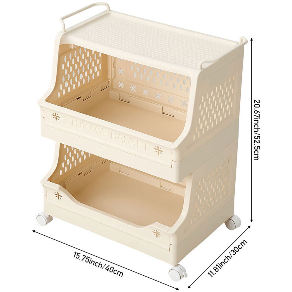 Living and Home 3-Tier Cream Foldable Plastic Storage Trolley Cart with Handles Image 8