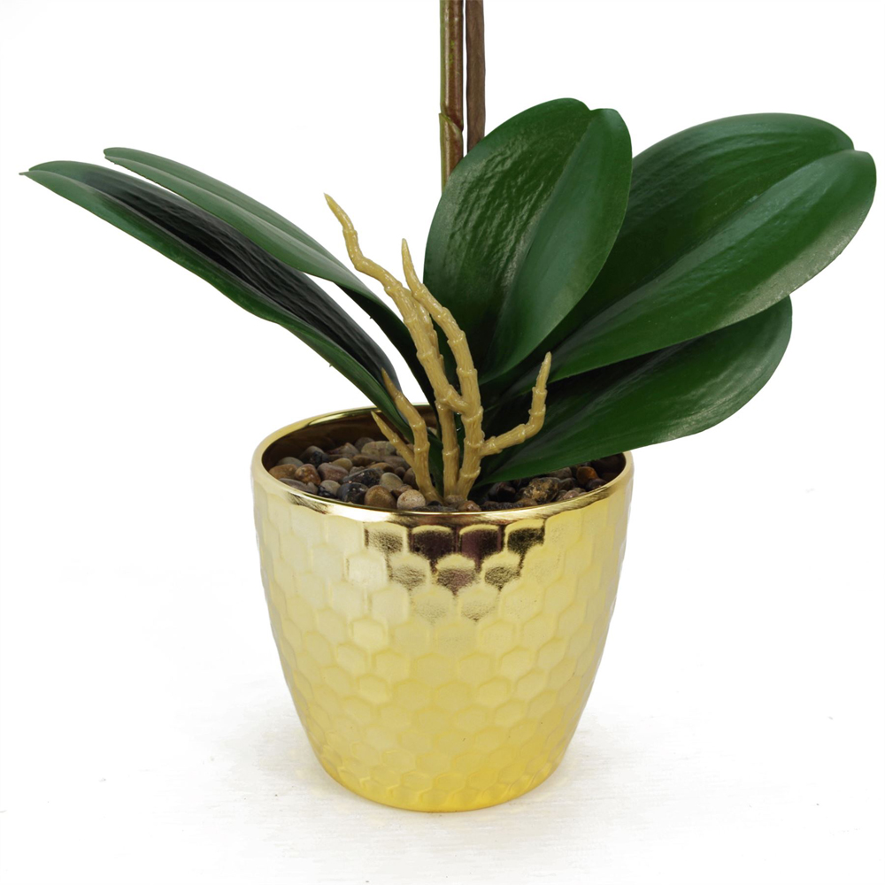 Leaf Purple and White Phalaenopsis Orchid Artificial Plant with Gold Pot 50cm Image 4