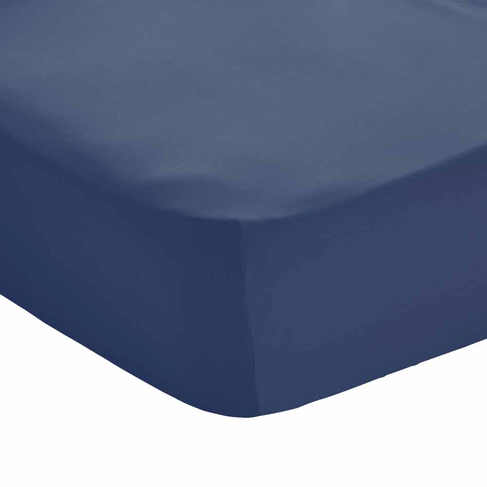 Wilko Easy Care Single Denim Blue Fitted Bed Sheet Image 1