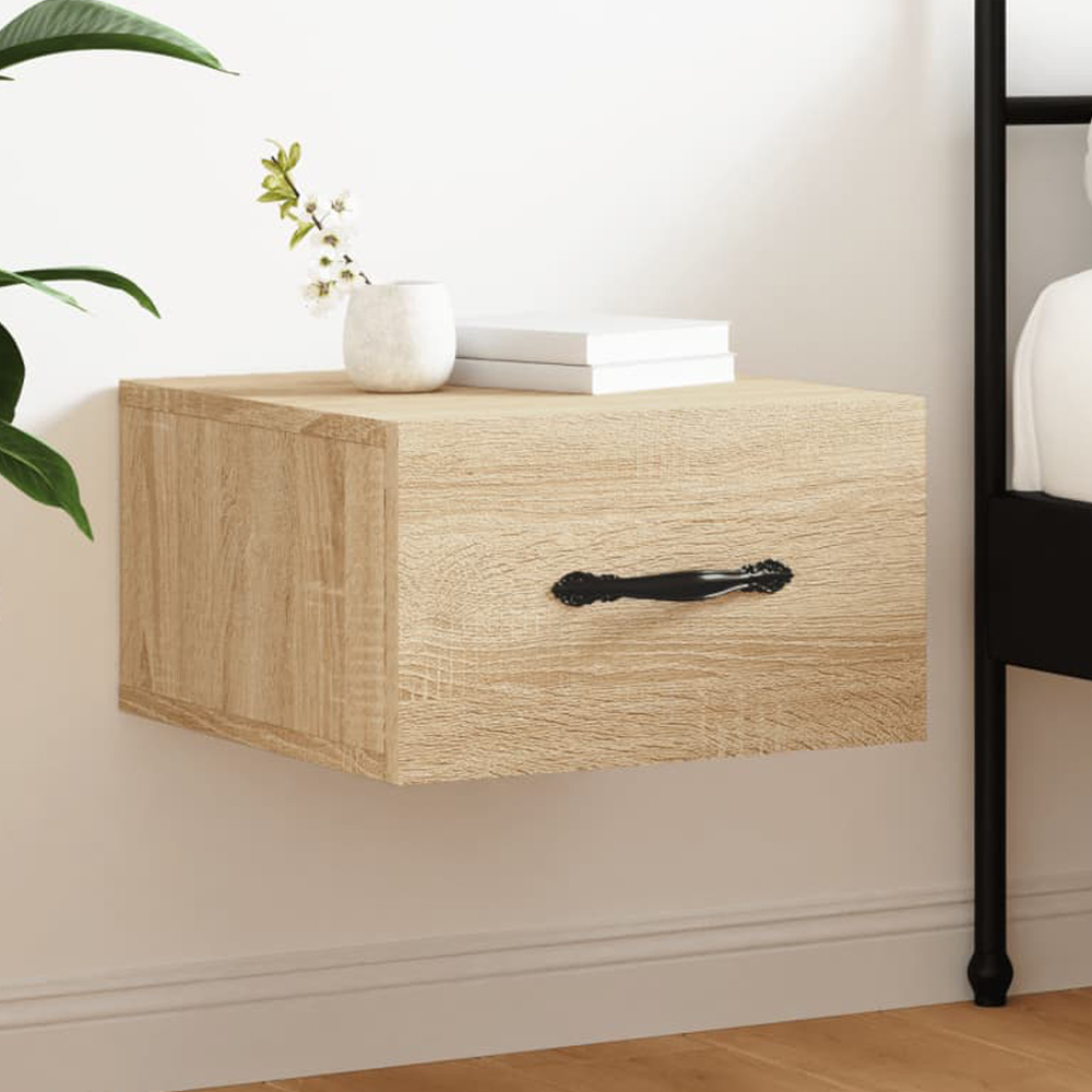 vidaXL Singe Drawer Sonoma Oak Wall Mounted Bedside Table Image 1