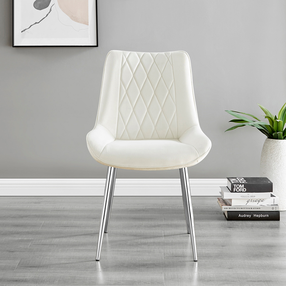 Furniturebox Cesano Set of 2 Cream and Chrome Velvet Dining Chair Image 6