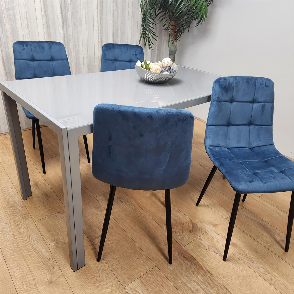 Kosy Koala 4 Seater Glass and Velvet Dining Set Grey and Blue Image 3