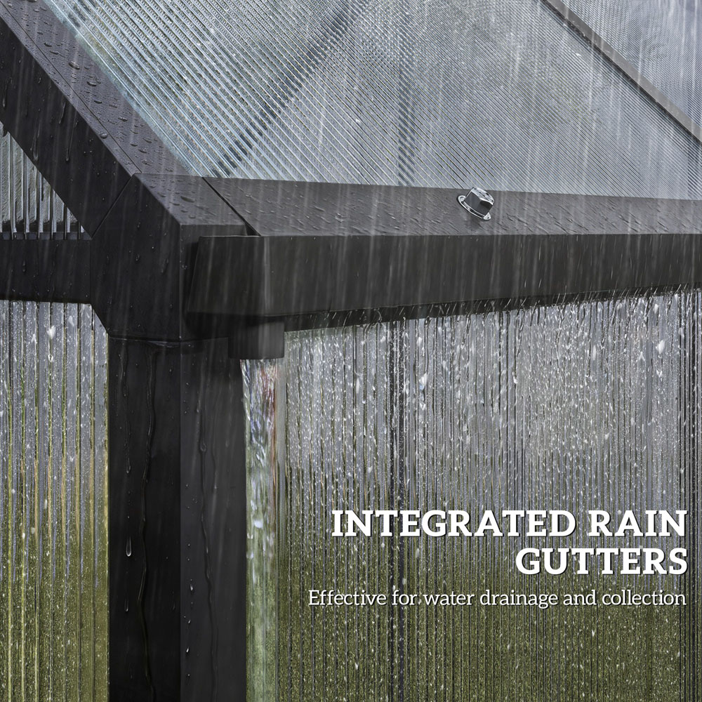 Outsunny Black Polycarbonate 6 x 6.5ft Walk-In Greenhouse with Rain Gutter and Swing Door Image 3