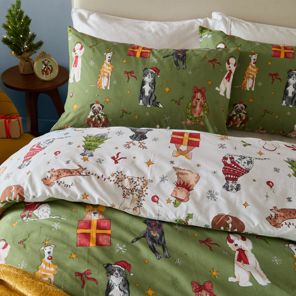 Furn Christmas Pawty Double Green Reversible Duvet Cover Set Image 3