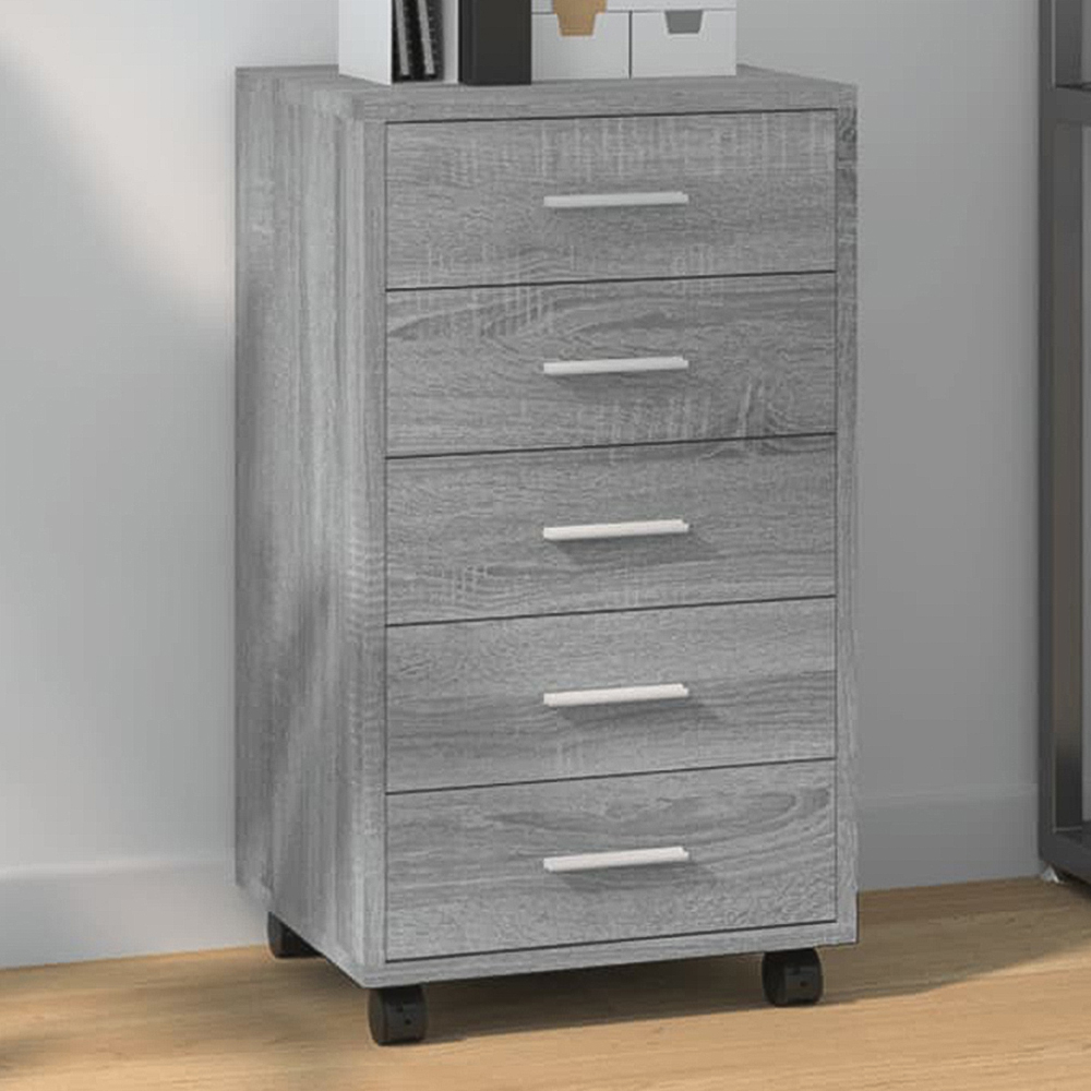 vidaXL 5 Drawer Grey Sonoma Storage Cabinet with Castors Image 1