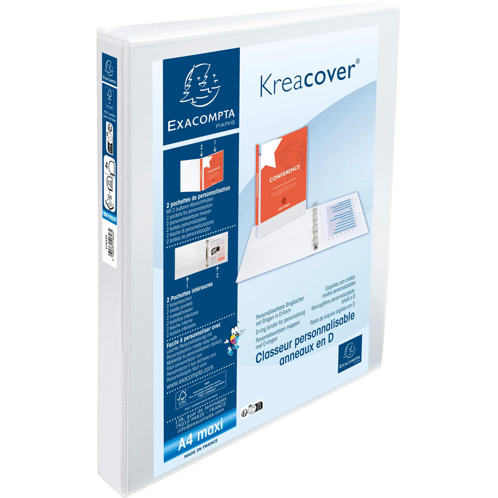 Exacompta Kreacover White 4D Ring Binder with 3 Pockets 25mm 10 Pack Image 2