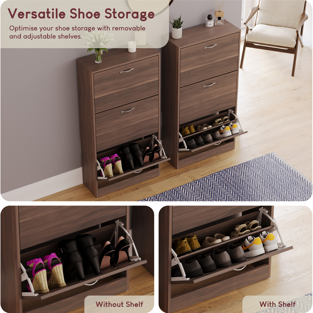 VIDA DESIGNS Walnut 3-Drawer Shoe Cabinet Rack Image 7