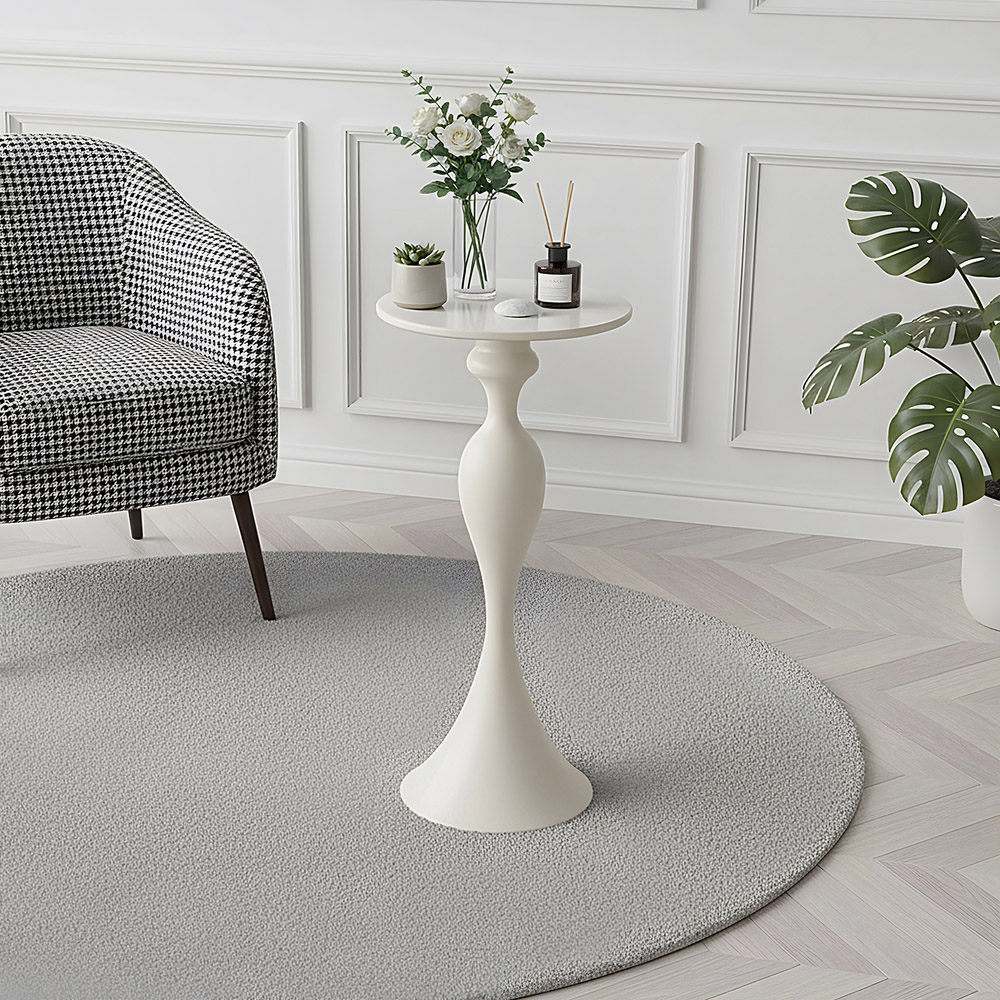 Living and Home Cream Round Slim Side Table Image 7