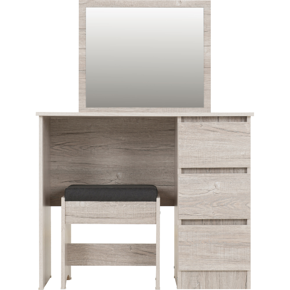 Seconique Malvern 3 Drawer Urban Snow Dressing Table with Steel Fabric Stool Image 4