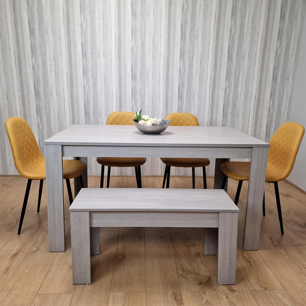 Kosy Koala 6 Seater Faux Leather Dining Bench Set Grey and Mustard Image 2