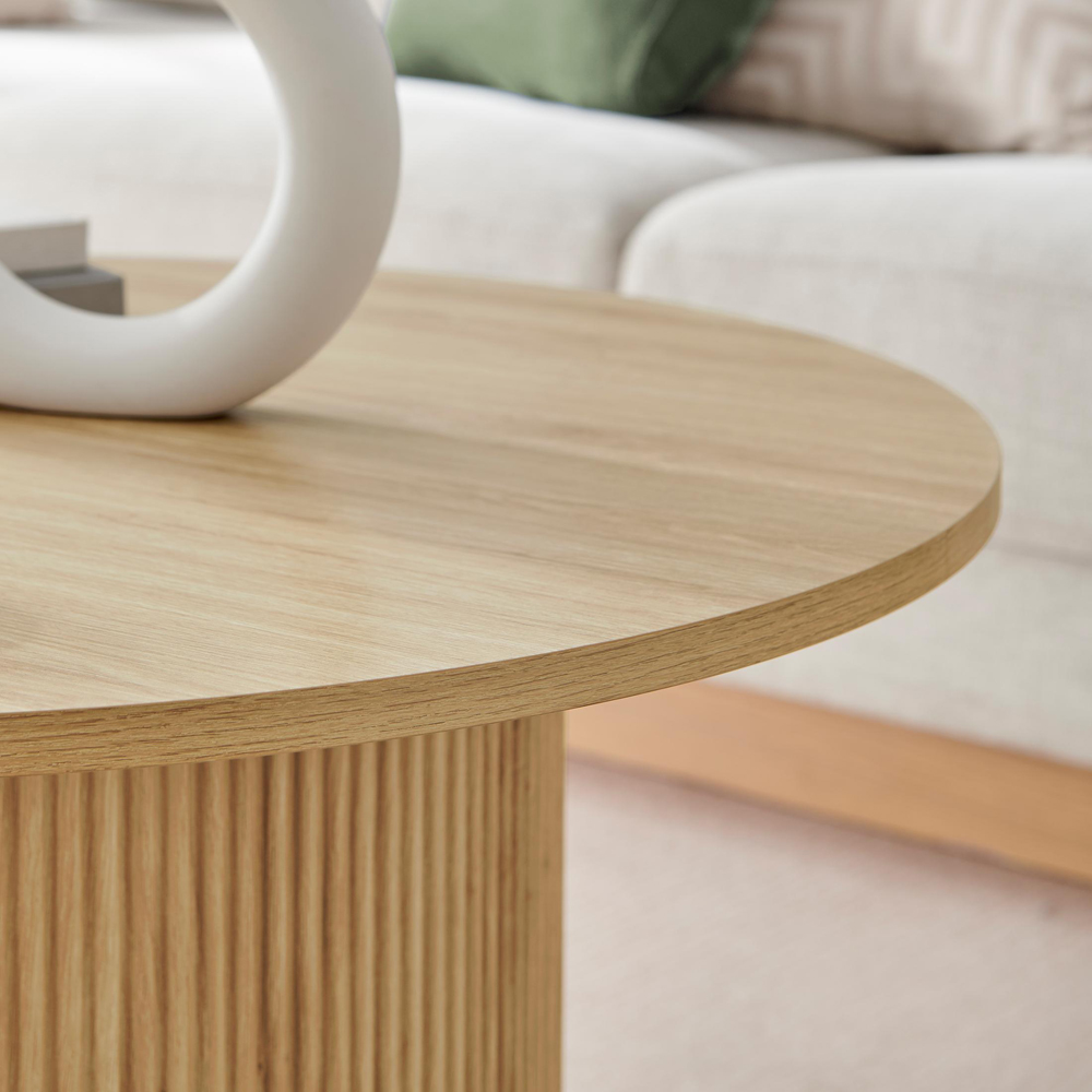 Furniturebox Penfold Oak Effect Round Wood Pedestal Coffee Table Image 2
