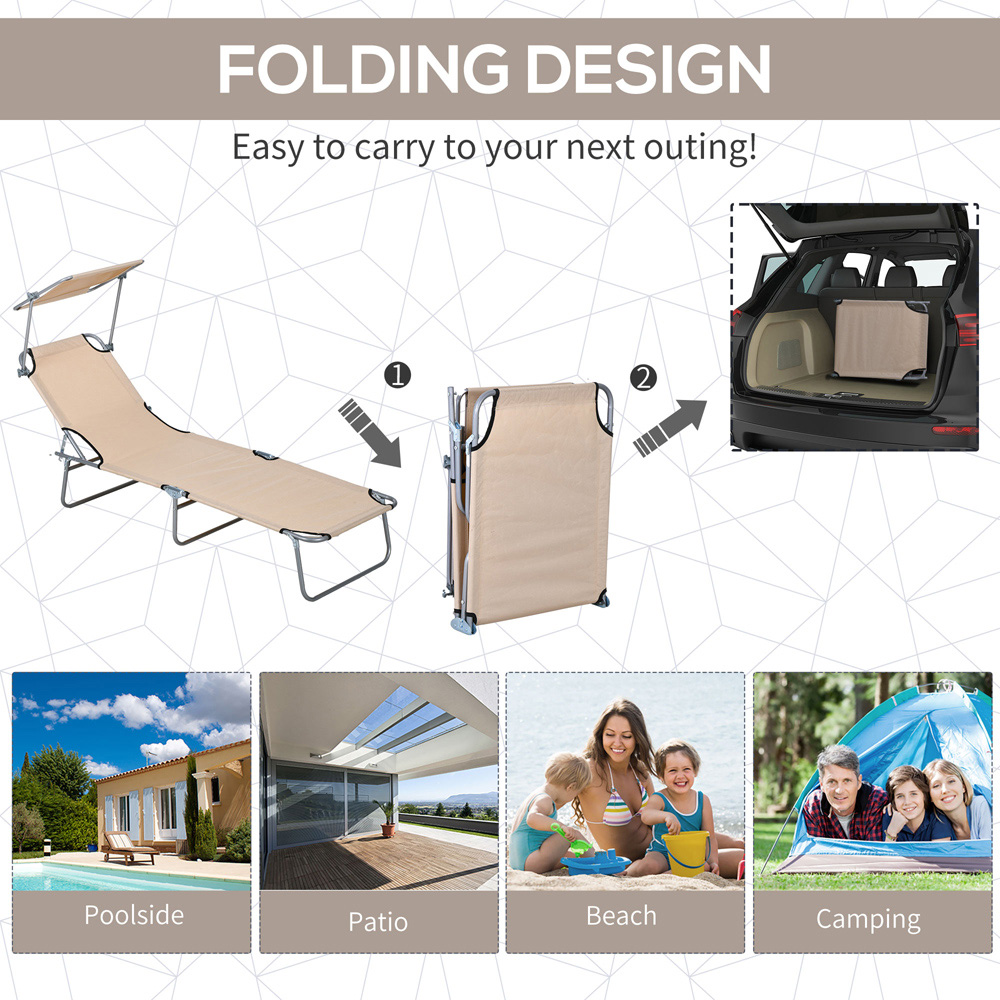 Outsunny Set of 2 Sand Adjustable Folding Sun Lounger Image 5