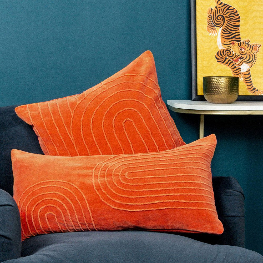 furn. Mangata Orange Geometric Pleat Cushion Image 4