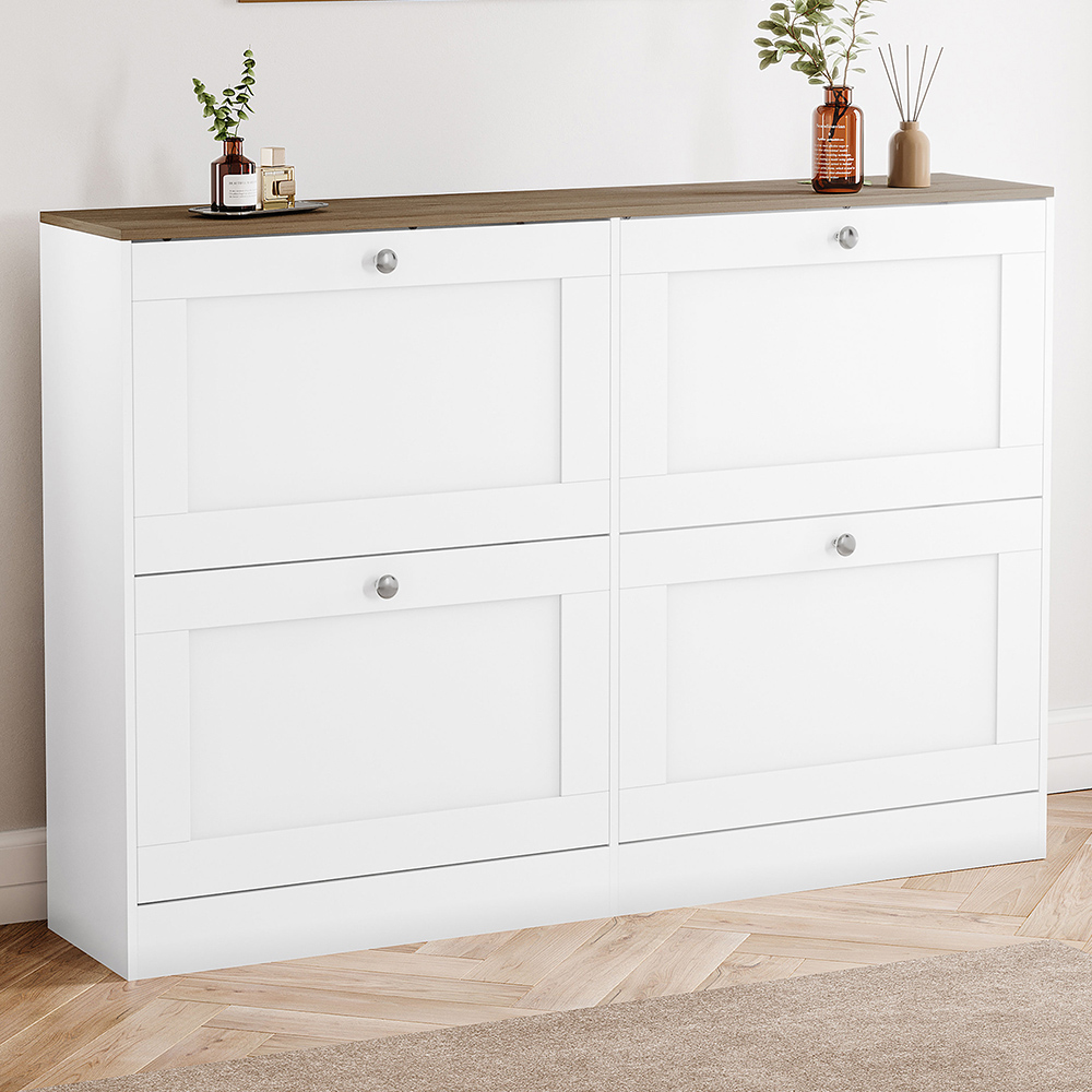 VIDA DESIGNS 4 Drawer White and Oak Effect Shoe Cabinet Image 1