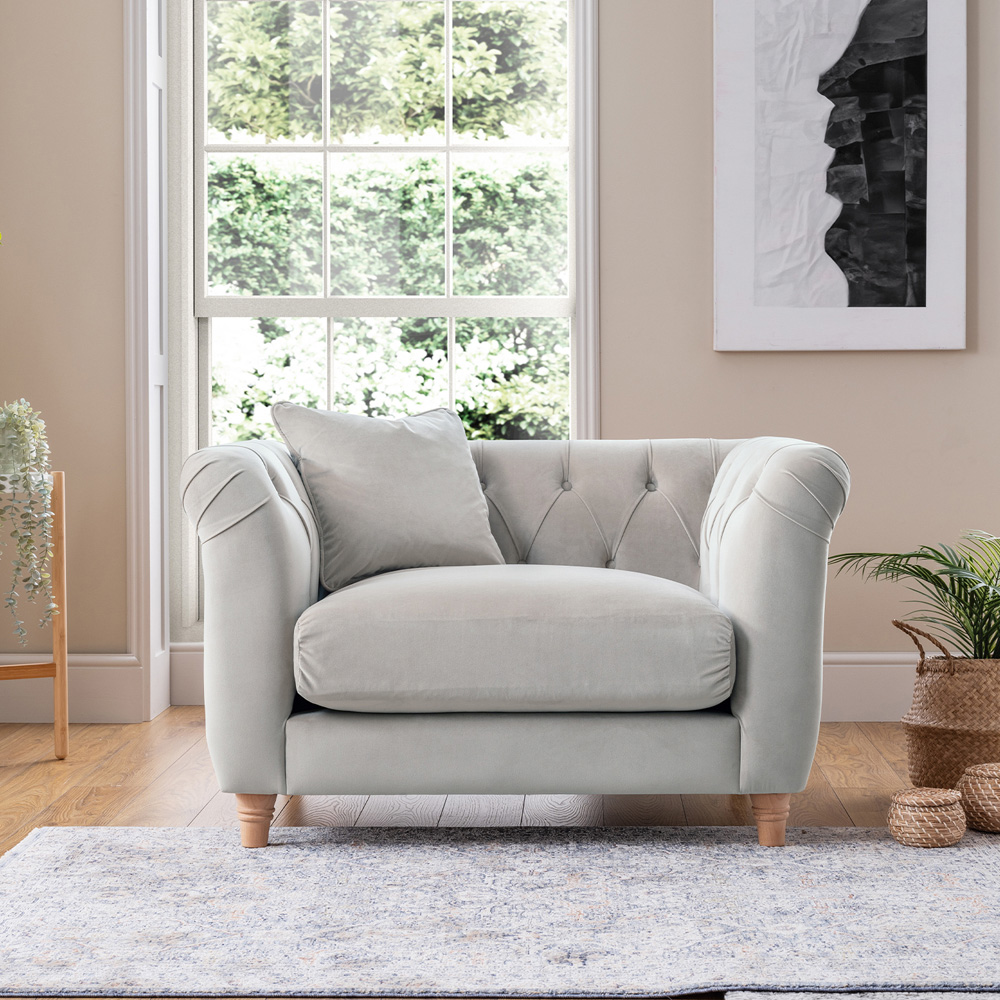 Elsie Chesterfield 5 Seater Chalk Plush Velvet Sofa Suite Image 6