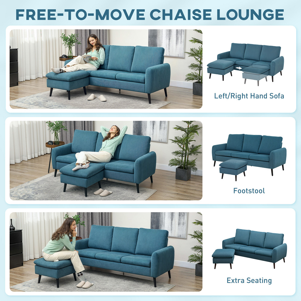 HOMCOM 3 Seater Corner Sofa with Reversible Chaise Lounge Image 4
