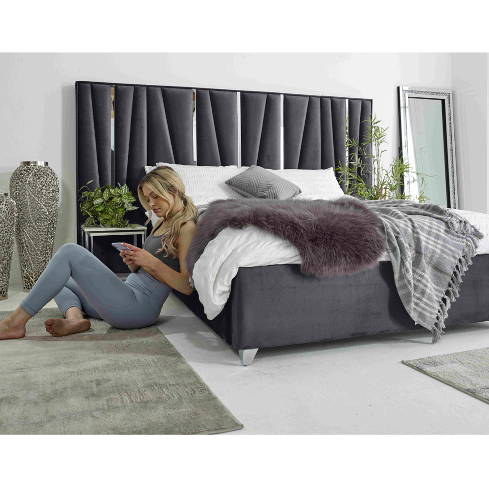 Eleganza Mila Small Double Steel Plush Velvet Bed Frame with Lined Headboard Image 6