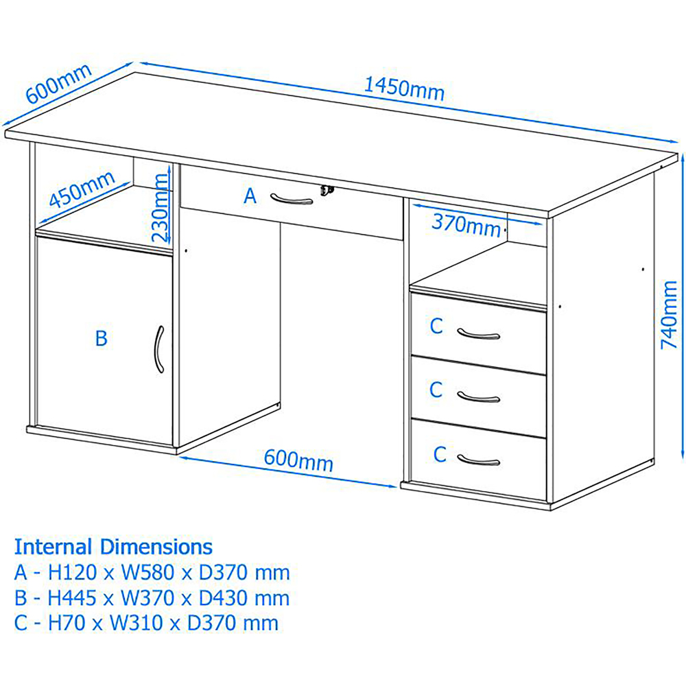 Alphason Dallas Single Door 4 Drawer Beech Office Desk Image 7