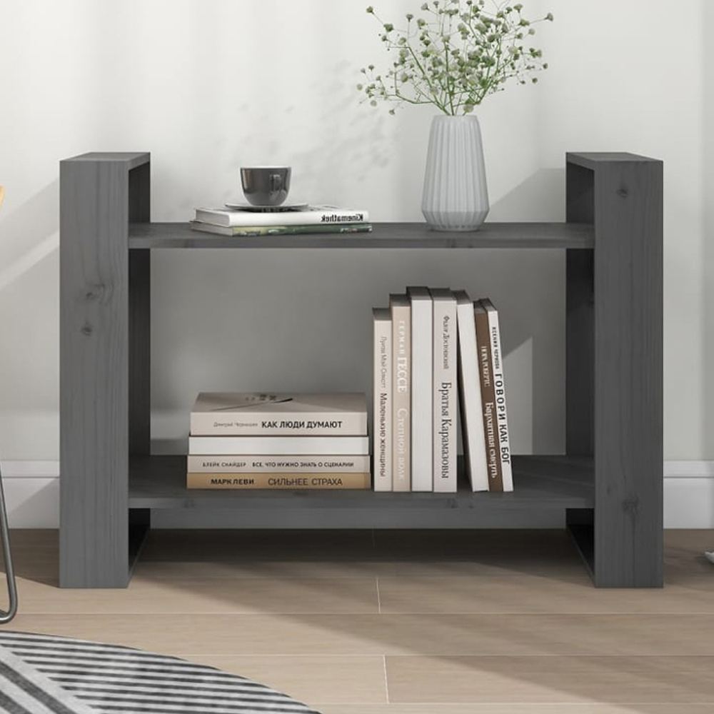 vidaXL 2 Shelf Grey Solid Pine Wood Bookcase Image 1