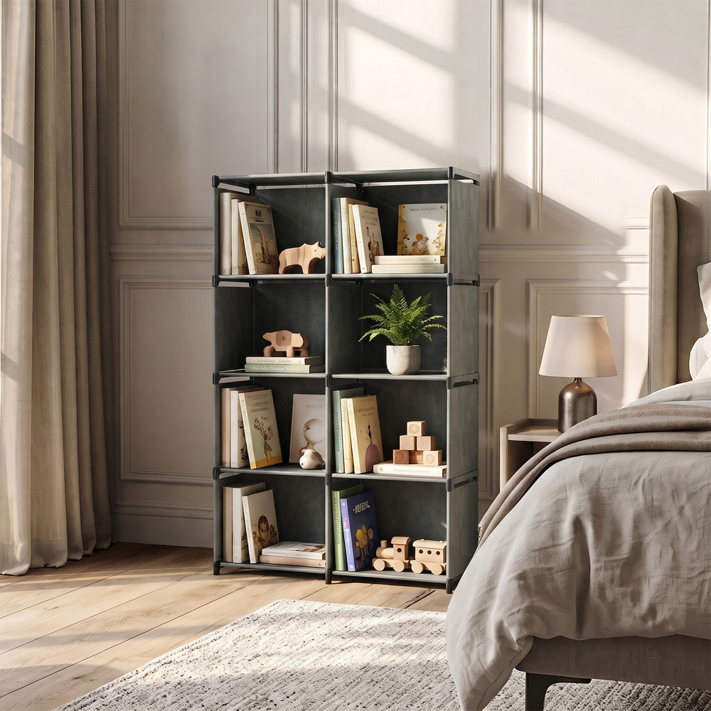 Living and Home 4-Tier Grey Double Row Storage Shelf with Metal Frame Image 2