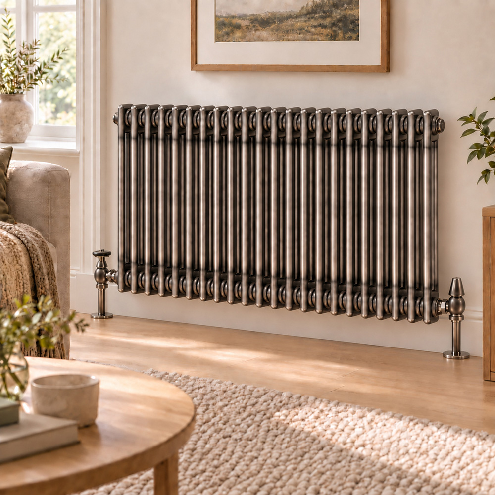 Go Bathrooms Traditional Raw Metal 2 Column Radiator 600 x 1010mm Image 2