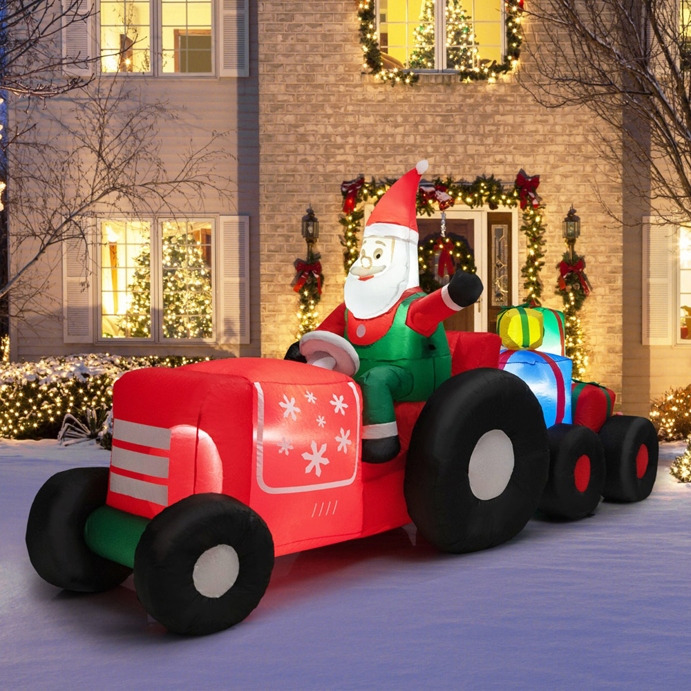Costway Santa Claus Driving a Tractor with Gifts LED Inflatable Decoration 4.9 x 8.8 x 3.1ft Image 3