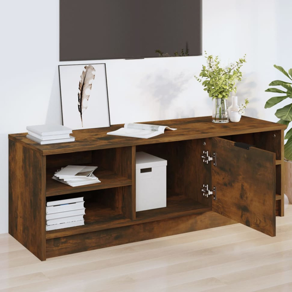 vidaXL Single Door 4 Open Shelf Smoked Oak TV Cabinet Image 1