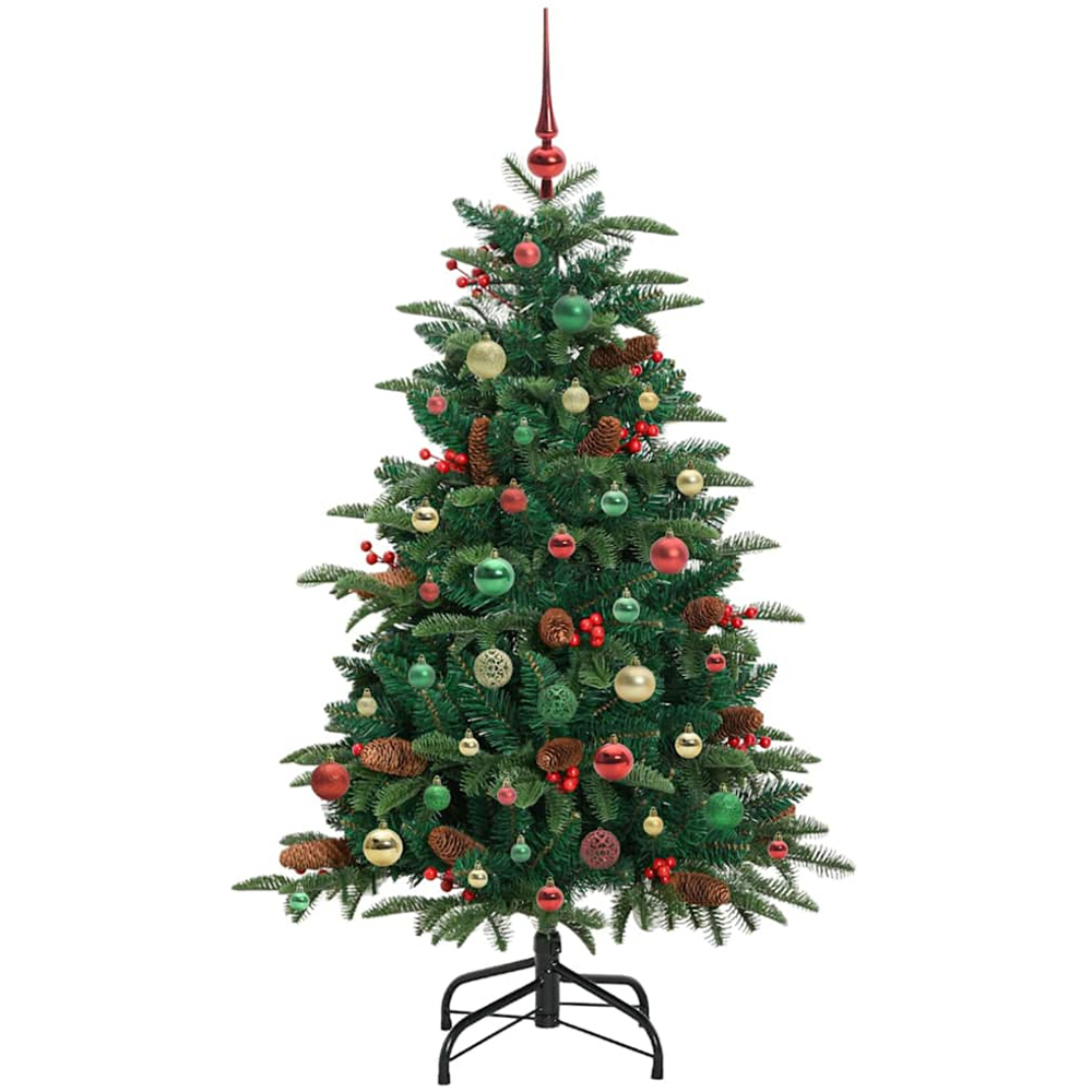 vidaXL Pre-Lit Warm White LED Multicolour Baubles Green Artificial Christmas Tree with Stand 5ft Image 2