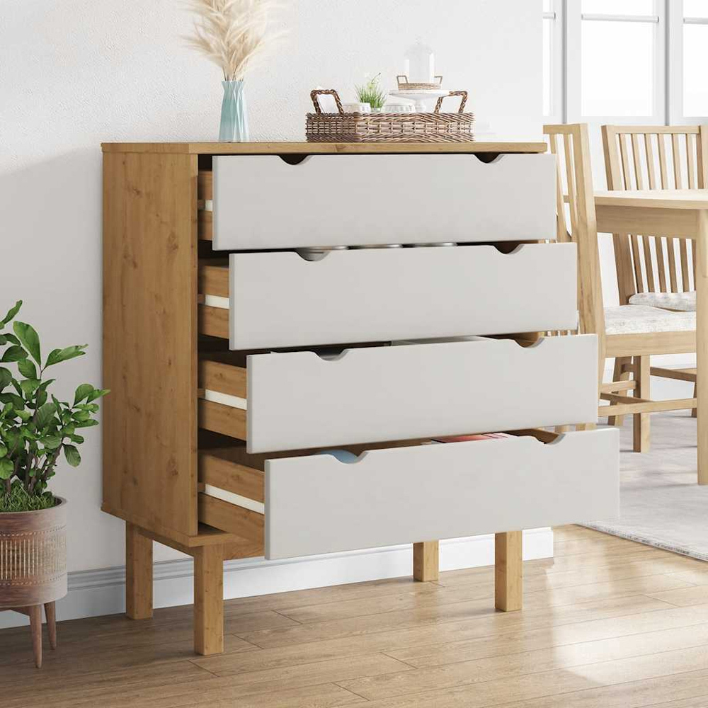 vidaXL Otta 4 Drawer Brown and White Solid Wood Pine Wide Storage Cabinet Image 7