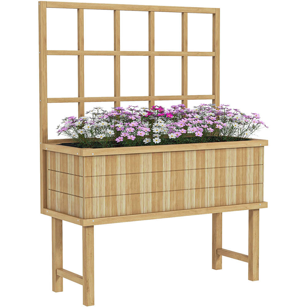 Outsunny Wooden Raised Planter with Trellis Image 1