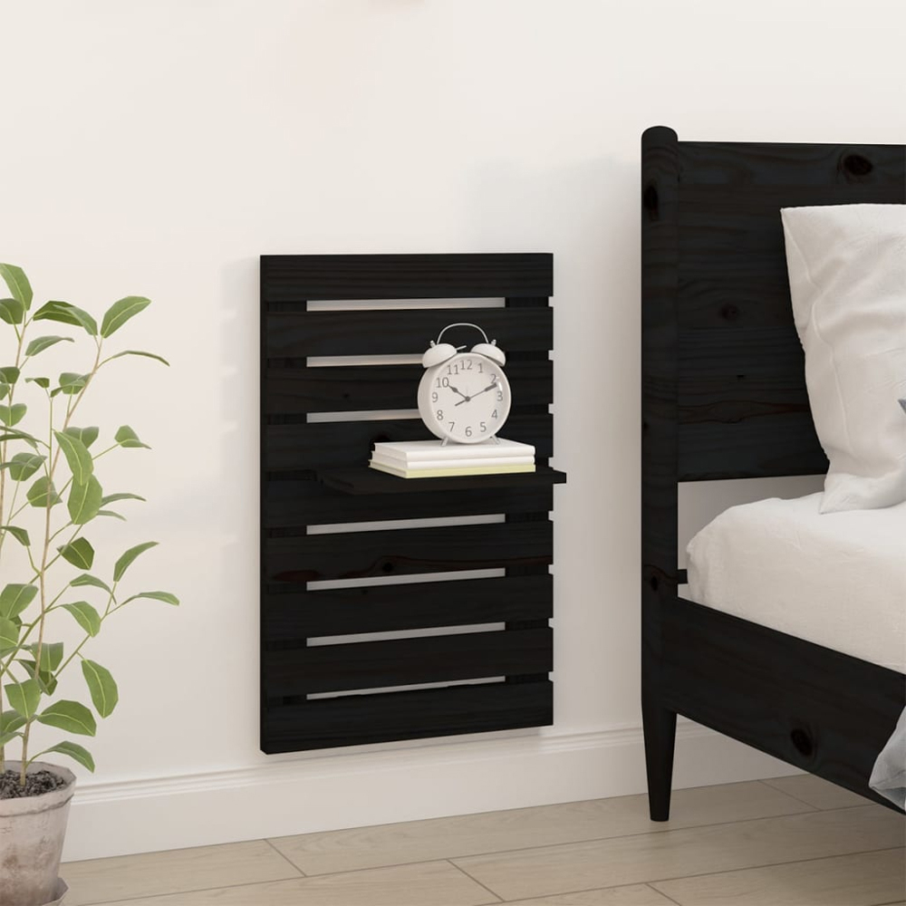 vidaXL Black Adjustable Wall-Mounted Bedside Shelf Set of 2 Image 2