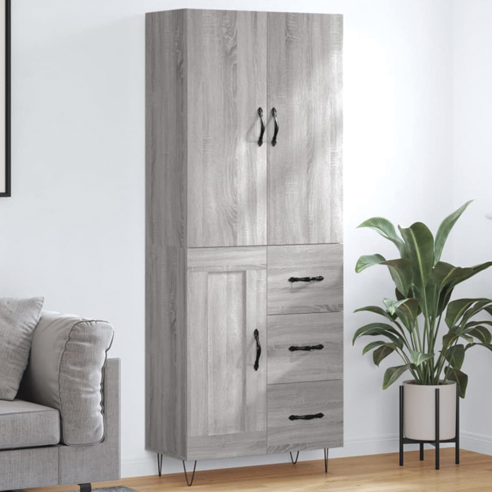 vidaXL 3 Door 3 Drawer Grey Sonoma Highboard Image 1