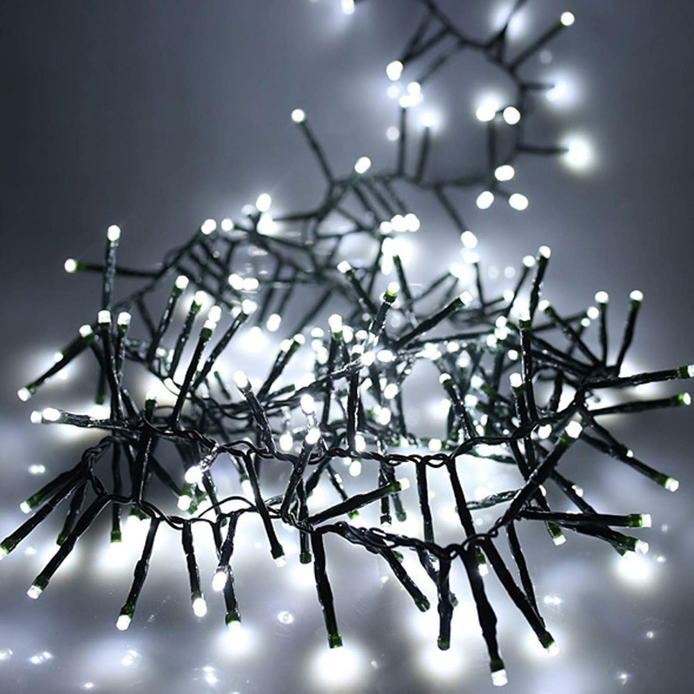 Shatchi 1920 Cool White LED Multifunction Green Cable Christmas Cluster Light 28.8m Image 1
