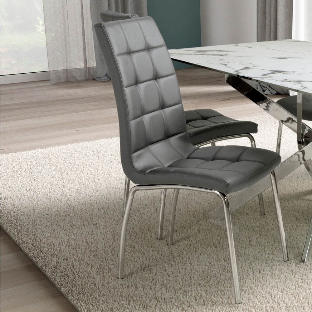 Shankar Jenner Set of 2 Grey and Chrome Leather Effect Dining Chair Image 7
