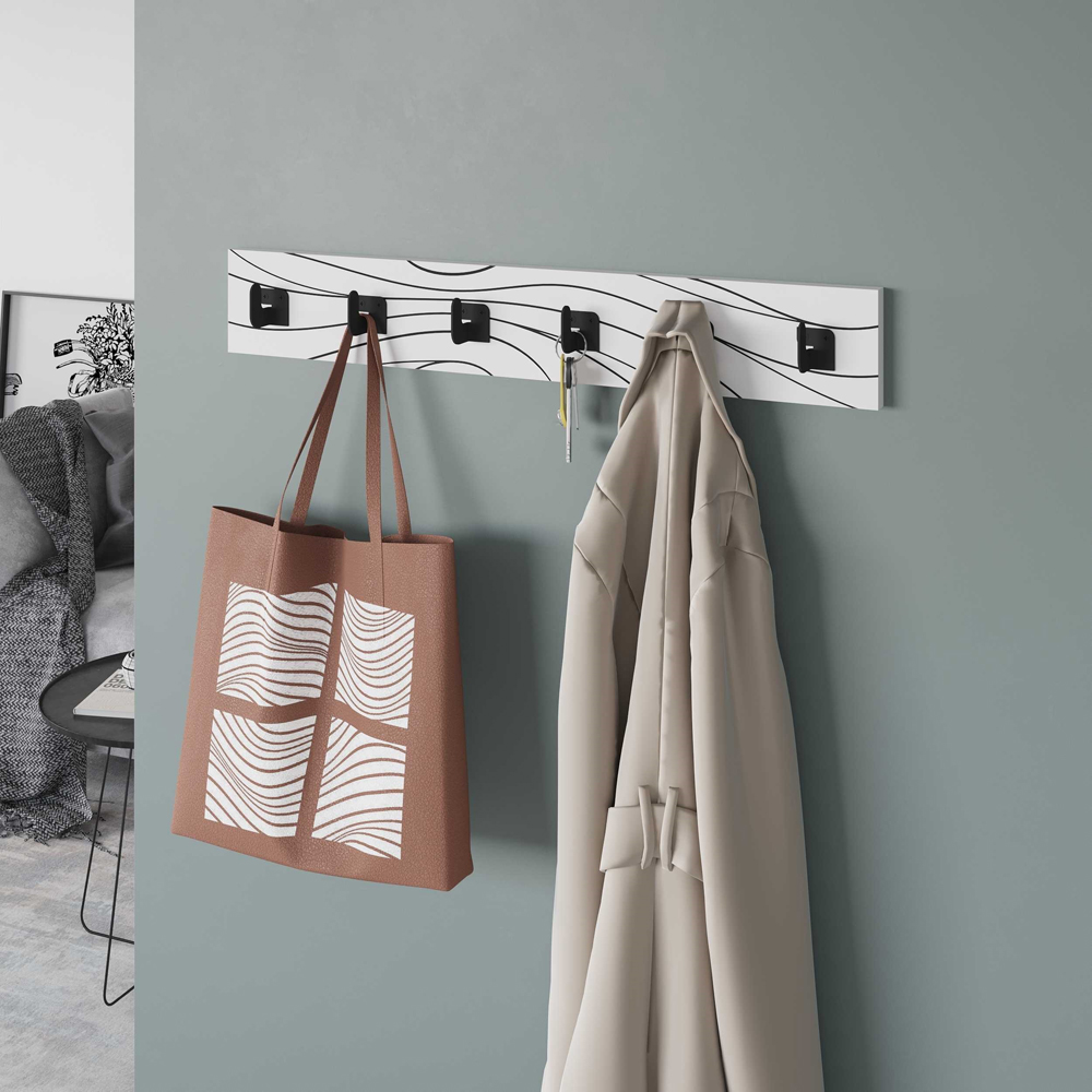 Decortie Flow 6 Metal Hook White and Black Modern Wall Hanger Image 4