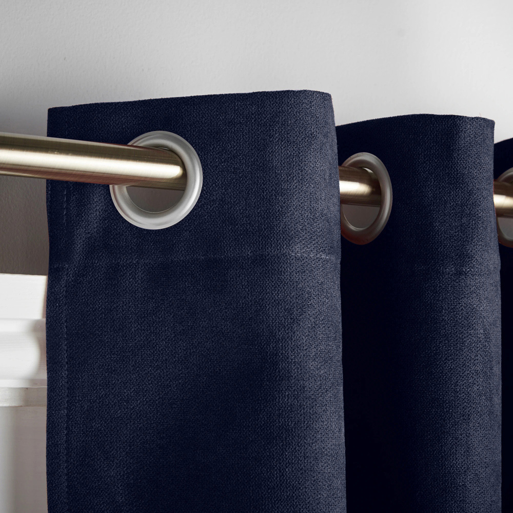 Alan Symonds Navy Velvet Chenille Blackout Ring Top Eyelet Curtains 137 x 213cm Image 3