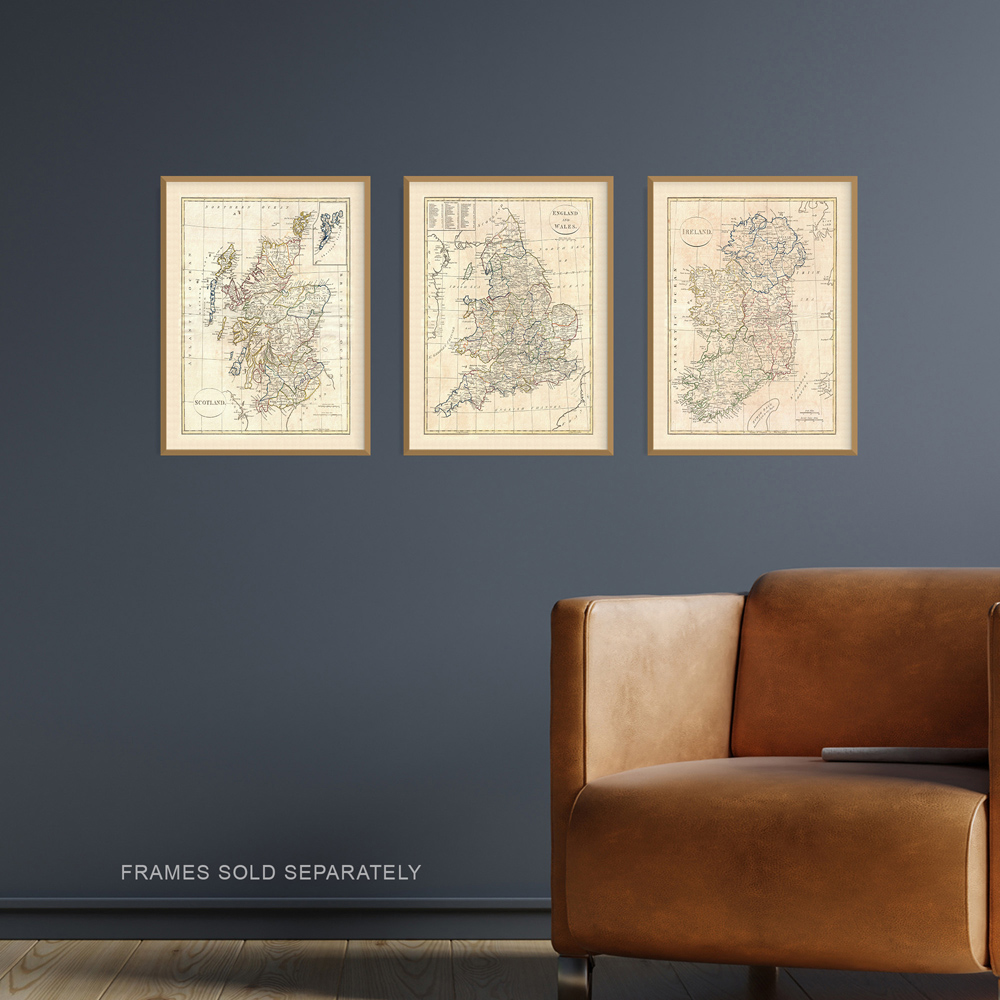 Artery8 Vintage British Isles England Wales Scotland Ireland Maps Wall Art Print 30 x 41cm 3 Pack Image 2
