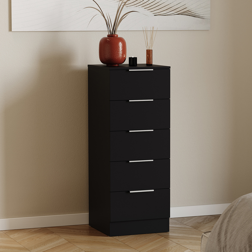 VIDA DESIGNS Trega 5 Drawer Black Narrow Bedside Cabinet Image 5