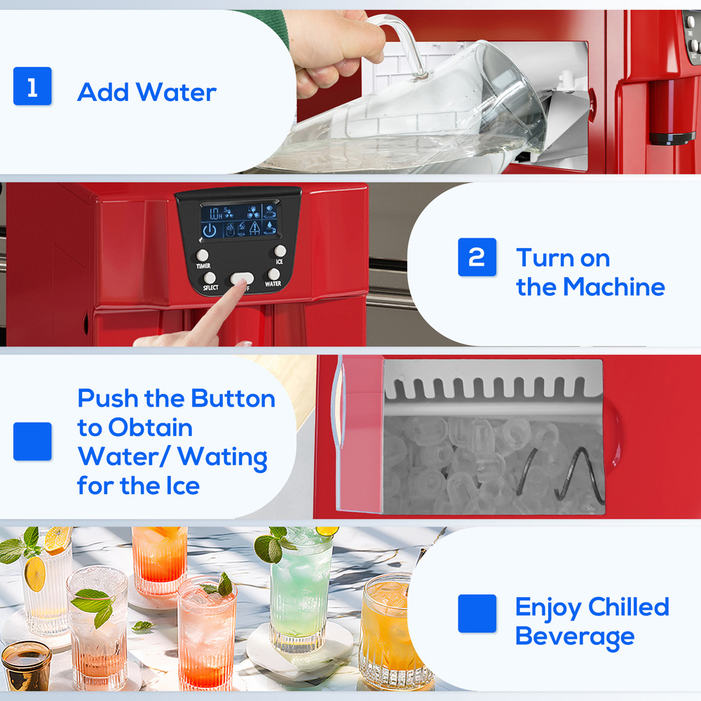 HOMCOM 800-141V70RD Red Ice Maker Machine and Water Dispenser 3L Image 8