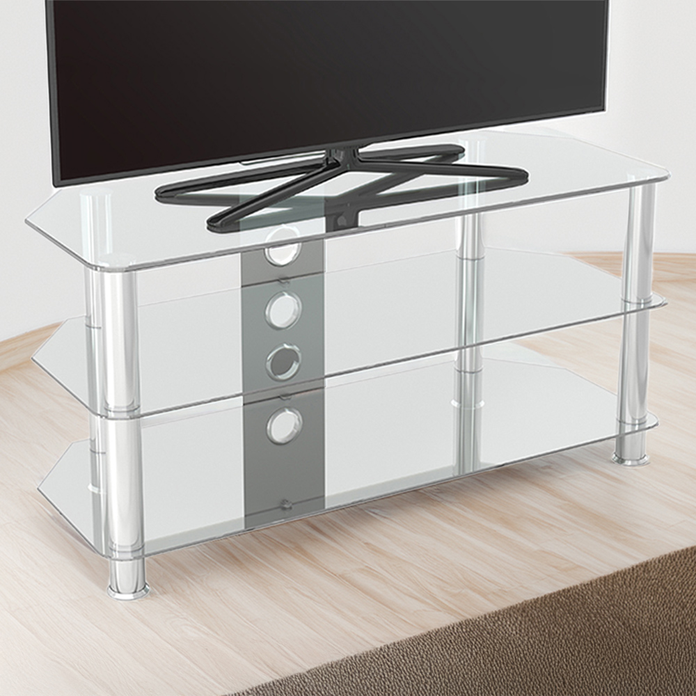 AVF Classic 3 Shelf Clear and Chrome Corner TV Stand Image 1