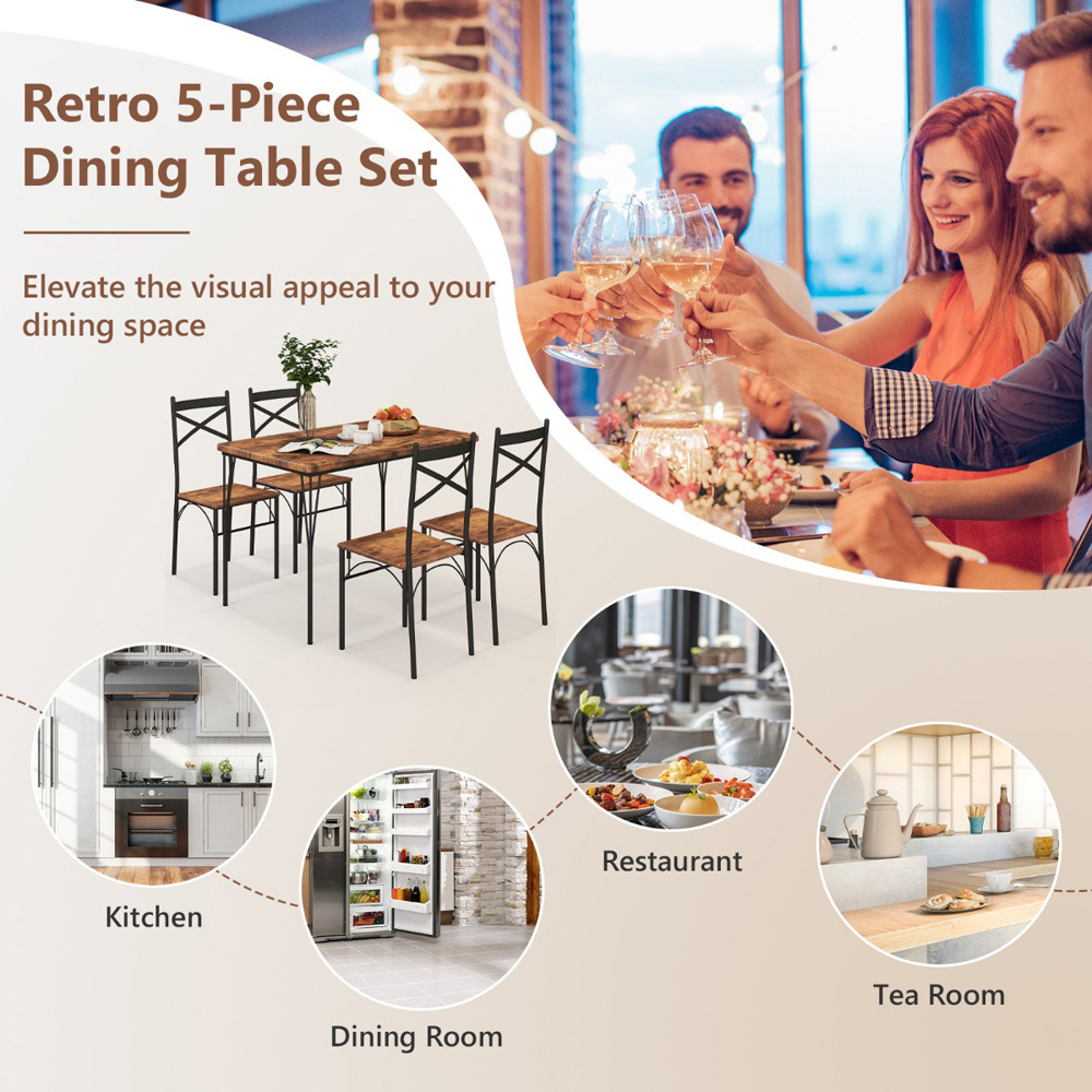 Costway 4 Seater Metal Frame Dining Set Brown Image 6