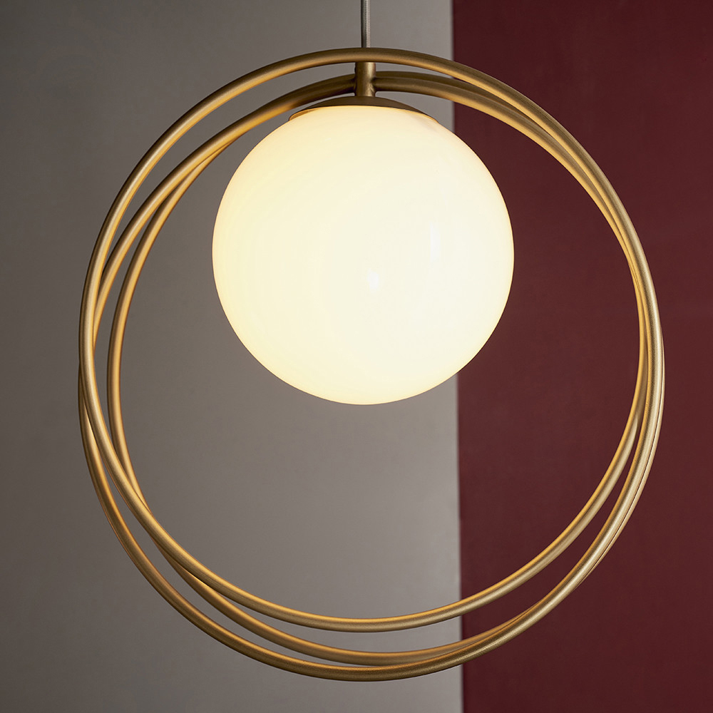 Merano Bergamo Gloss Opal Glass Shade Brushed Gold Pendant Light Image 7