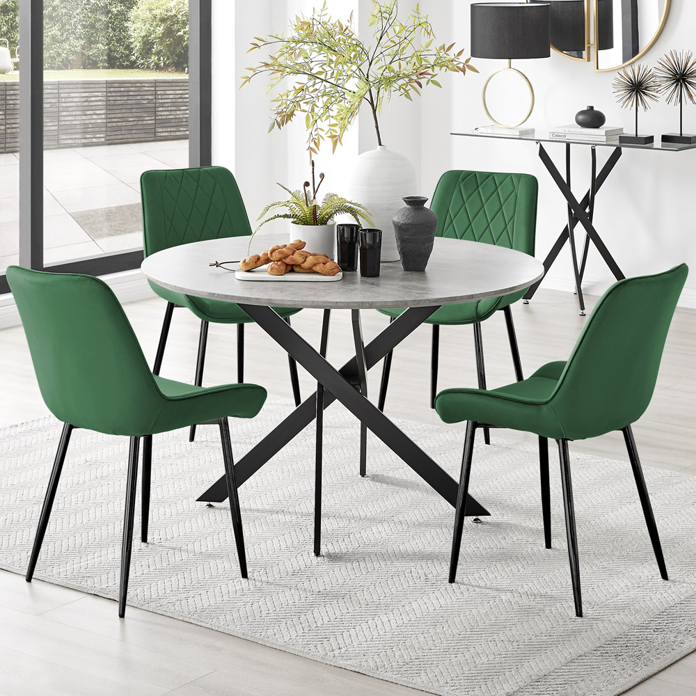 Furniturebox Arona Cesano 4 Seater Round Dining Set Grey Black and Green Image 1