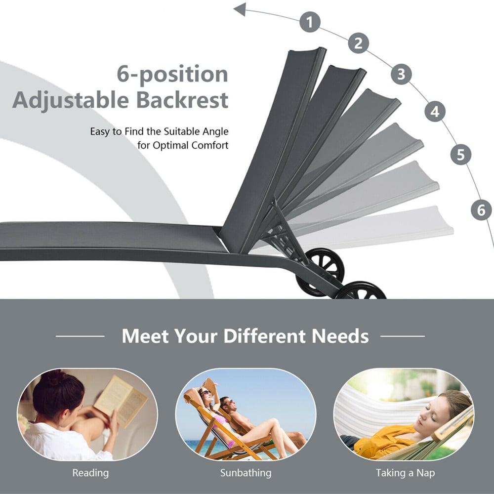 Costway Grey Adjustable Chaise Lounge Image 4