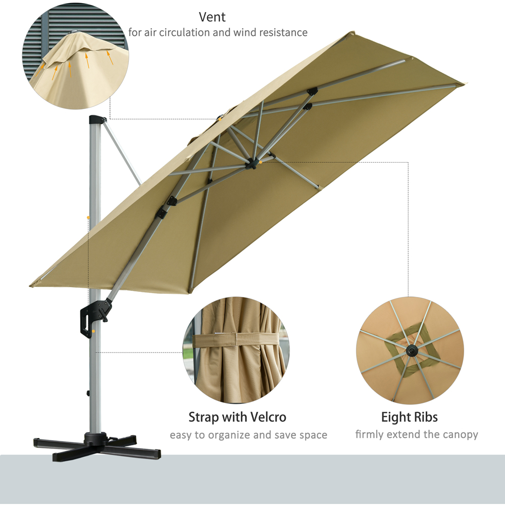Outsunny Beige Cantilever Crank and Tilt Roma Parasol with Cross Base 3m Image 6
