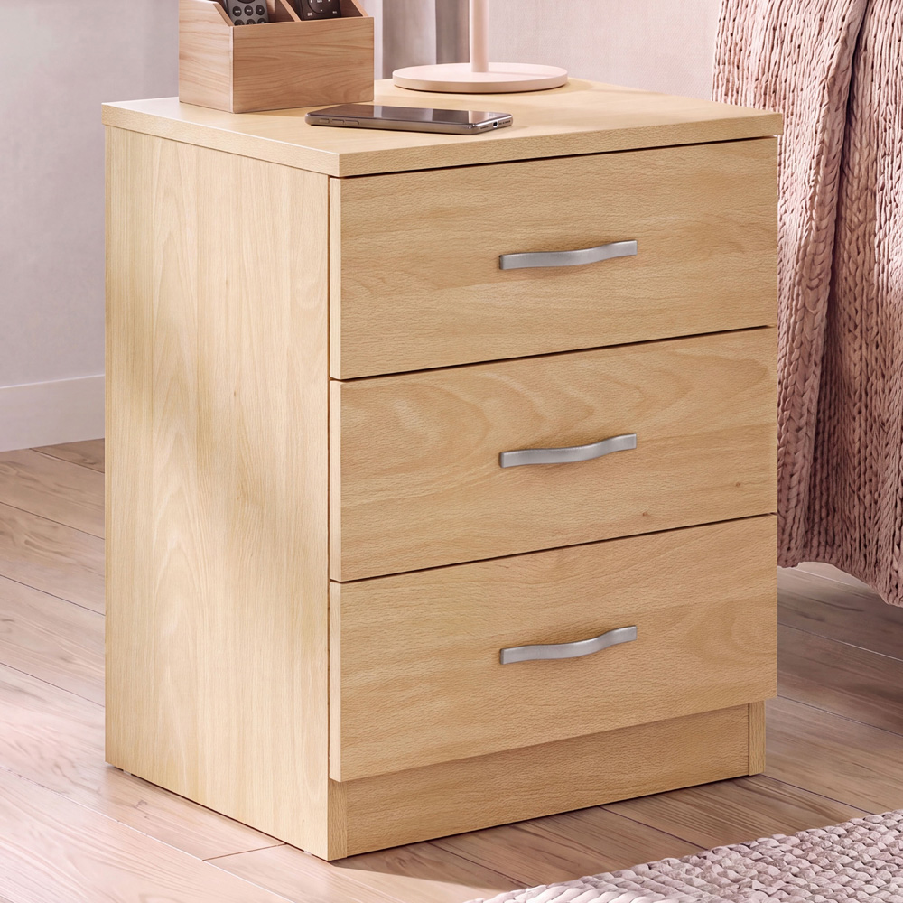 Vida Designs Riano 3 Drawer Pine Melamine Finish Bedside Table Set of 2 Image 3