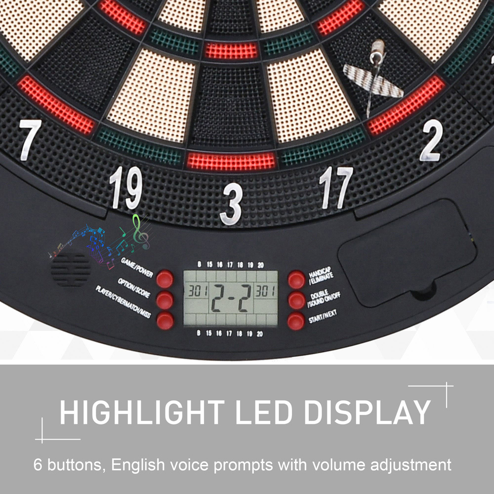 HOMCOM 6 Darts LCD Electronic Dartboard Set with 26 Games and 185 Variations Image 7