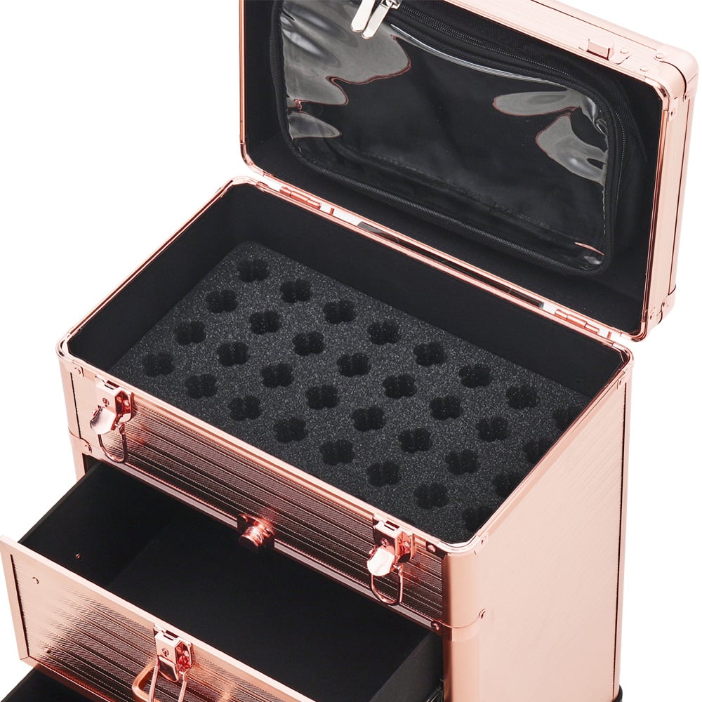 Living and Home 2 Drawer Rose Gold Portable Makeup Train Trolley Case Image 5